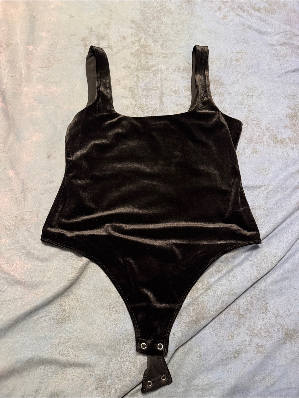 Good American Black Velvet Bodysuit with Snap Crotch
